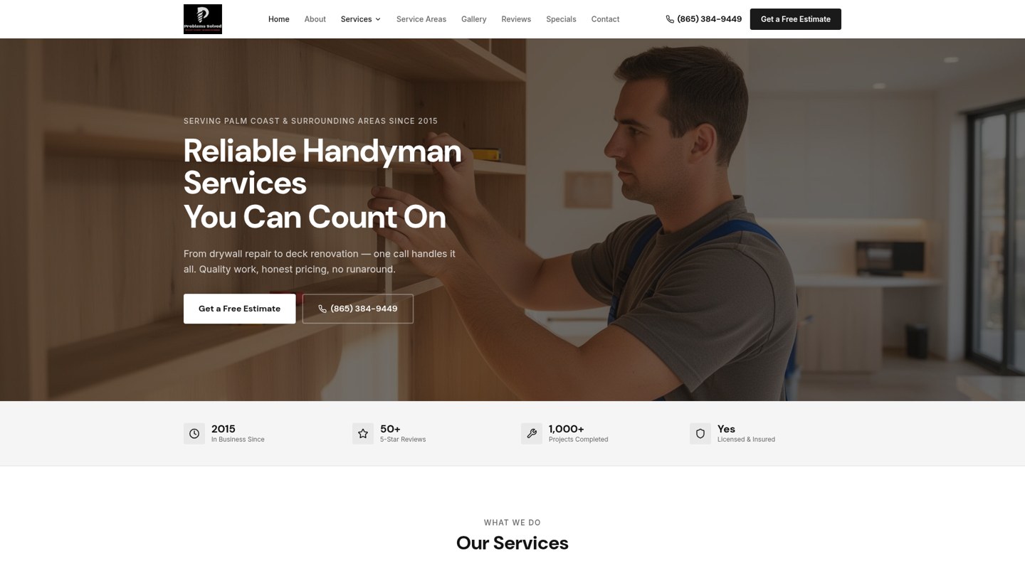 Problems Solved Services homepage screenshot