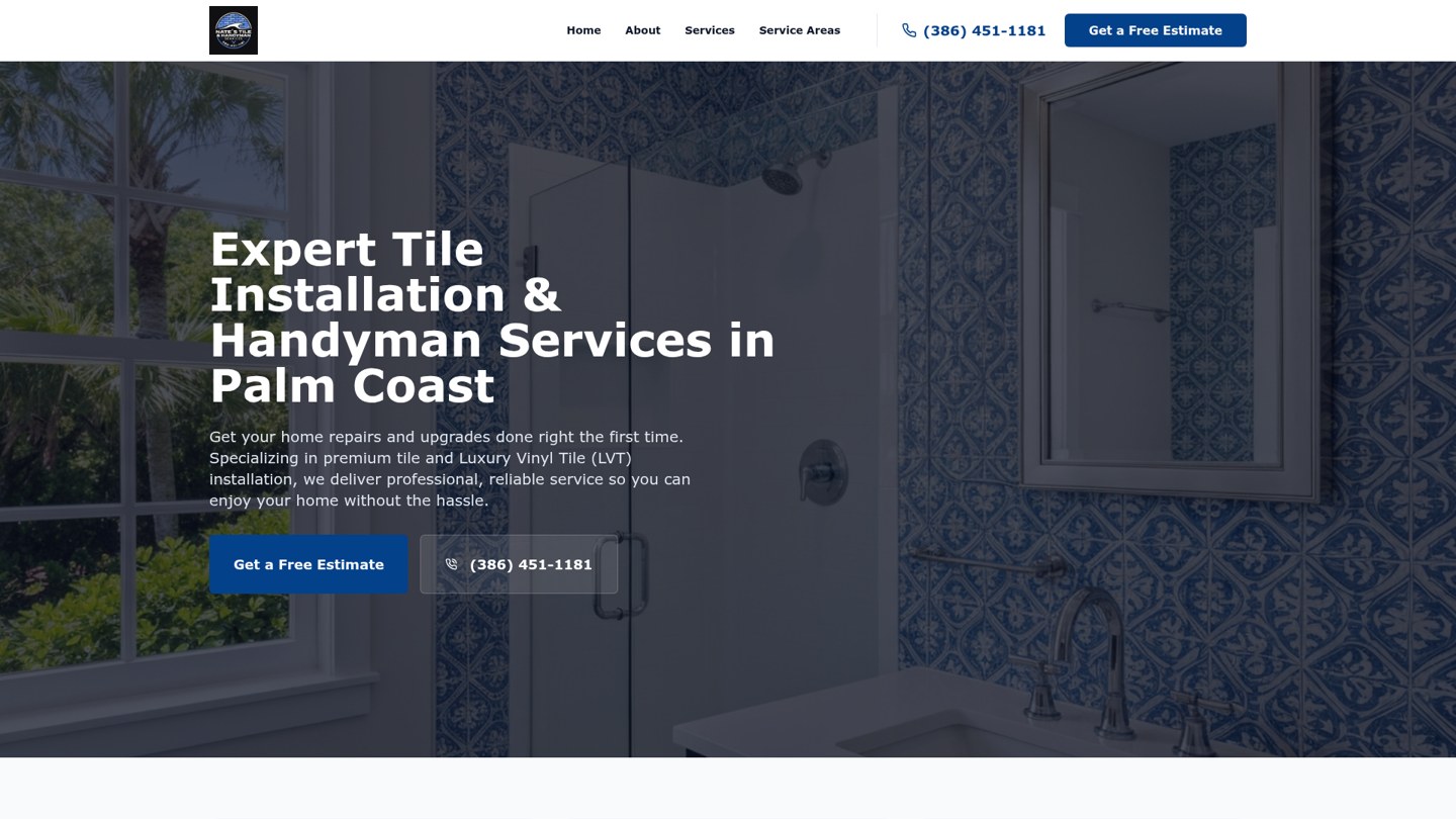 Nate's Tile & Handyman Services homepage screenshot