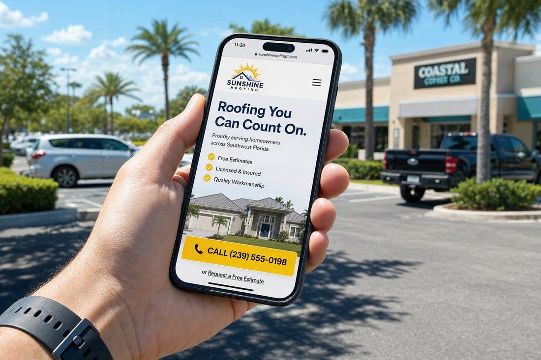 Person using a smartphone to search for a local local business on a fast-loading mobile website
